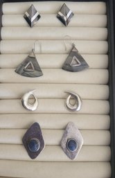 Three Pairs Of Sterling Earrings- One Silver Plate  Two Have Abalone And Lapis Accents