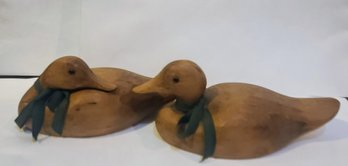 Pair Of Vintage Rustic Hand Carved Duck Decoys - R. Lupine Artist