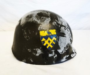 Vintage Original Military Fiberglass Field Helmet With Liner & Crest