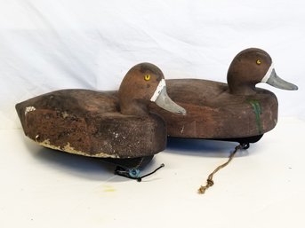RARE Vintage Pair Of Of A Scaup Wood And Cork Duck Decoys - Weighted