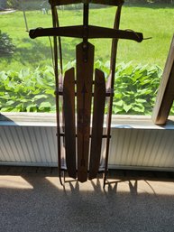 Flexible Flyer Vintage Wooden Sled, Metal Runners, Steering Bar, Classic Red And Black Graphics, Sturdy Build