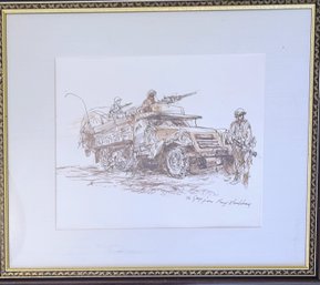 Ray Houlihan Framed Sepia Sketch Print - Military Recon Tank