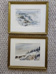 Set Of Two 10' X 7' Framed Vintage Water Color Painting Signed Doris Anne Holman