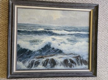 Substantive Arthur Owen Signed Oil Painting 'Atlantic Ocean Shore' In Gallery Frame 29' X 24'