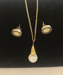 Elegant Stud Earrings And Iridescent Teardrop Pendant Necklace From Museum Of Modern Art