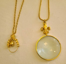 Accessocraft NYC And Joan Rivers Gold Chain Necklaces With Glass Pendants