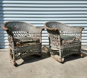 Pair Of Heavy Vintage Wicker Rocking Chairs