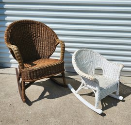 Sweet Adult And Child Wicker Rockers