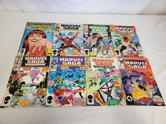 Eight 1980s Marvel Comic Books - The Marvel Saga The Official History Of The Marvel Universe