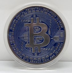Blue & Silver Collectible Bitcoin In Case