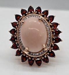 Peruvian Pink Opal, Multi-Gemstone Floral Ring In Rose Gold Over Sterling
