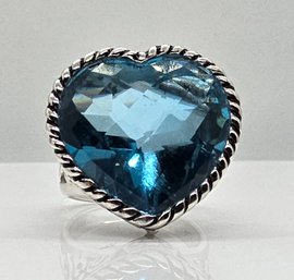 Sajen Silver Celestial Blue Doublet Quartz Heart Ring In Platinum Over