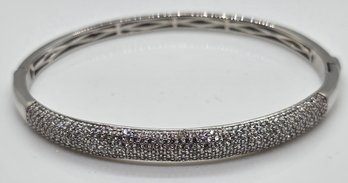 White Zircon Dome Bangle Bracelet In Platinum Over Sterling