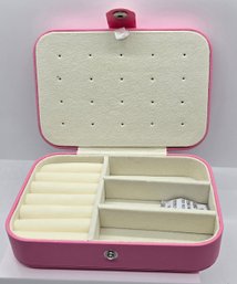 Pink Faux Leather Travel Jewelry Box With Anti-Scratch Interior