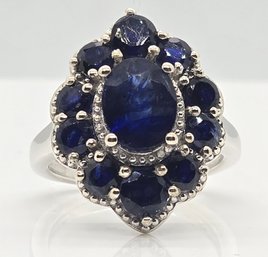 Sapphire (FF) Ring In Platinum Over Sterling