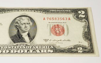 1953 Red Seal $2 Dollar Bill (70 Years Old) Semi UNC U.S. Bank Note