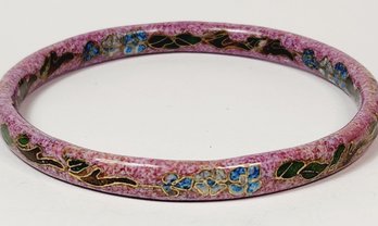 Vintage Hand Painted Flower  Pink  Enamel Bangle Bracelet