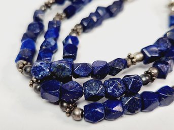 New Sterling Silver Natural BLUE LAPIS Stone Layered Beaded  Bracelet