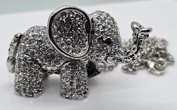White And Black Austrian Crystal Elephant Pendant Necklace In Silvertone