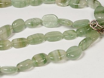 New Sterling Silver JADEITE  Stone Beaded Necklace