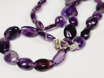 New   Sterling Silver AMETHYST   Stone  Beaded Necklace