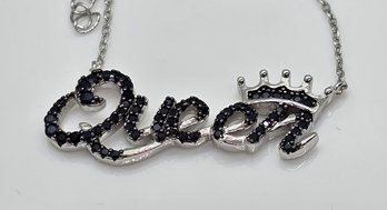Black Spinel, Rhodium Over Sterling Silver Queen Necklace