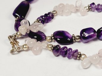 New ...   Sterling Silver AMETHYST & MOON STONE  Beaded Necklace