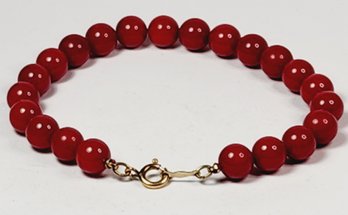 Vintage 14k Gold Filled Red Stone Beaded Ball Bracelet
