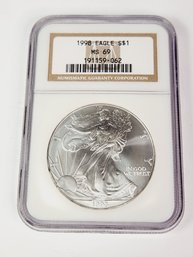 1998 Eagle Silver Dollar MS69  NGC Slabbed Coin