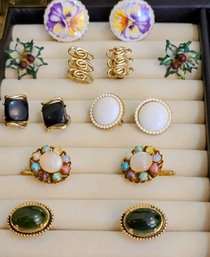 Assorted Vintage Clip On Earrings: Florals, Oval And Abstract Designs