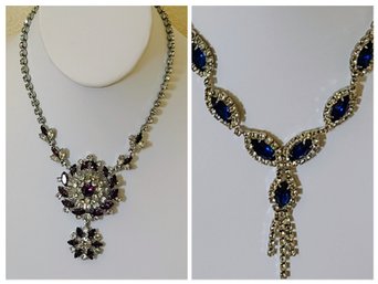 2 Fabulous Rhinestone Pave Jeweled Festoon Necklaces