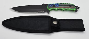 Flag Printed Pattern Non-folding Knife With Stainless Steel Black Blade And Sheath