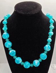 Vintage Blue & White Beaded Costume Necklace