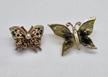 Pair Of Vintage Butterfly Brooches