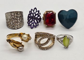 Lot Of Seven Vintage Costume Rings In Various Sizes