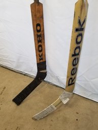Vintage Very Rare Wood Reebok & Koho Goalie Hockey Sticks -