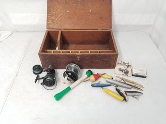 Antique Tackle Box With Tackle Wood Lures