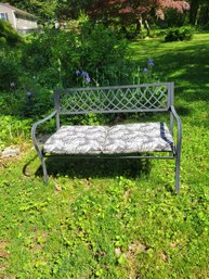 Aluminum Lattice Back Outdoor Bench With Outdoor Cushion.- - - - - - - - - - -- - - - - - - - - - - Loc: Yard