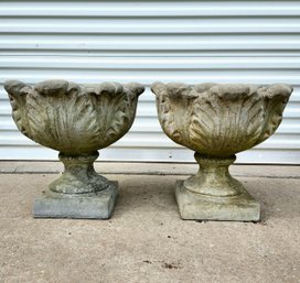 Great Pair Cement Garden Urns With Pedestal Base