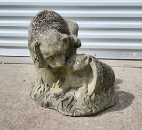 Charming Cement Dog And Cat Garden Statue