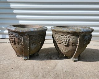 Classic Vintage Cement Urn Planters Bunches Of Grapes