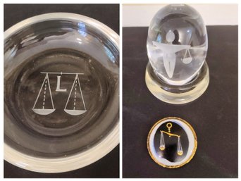 Vintage Scales Of Justice Pin By Rosenthal, Etched Glass Bowl, And Egg