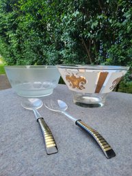 Anchor Hocking Fleur Di Lis Salad Bowl With Matching Tongs And Another MCM Bowl. - - - - - - - - -  Loc: Keter