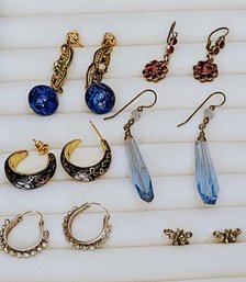 Six Pairs Of Very Stylish Vintage Earrings Includes Ruby Glass? Or Garnet? Enamel , Lapis And Crystal