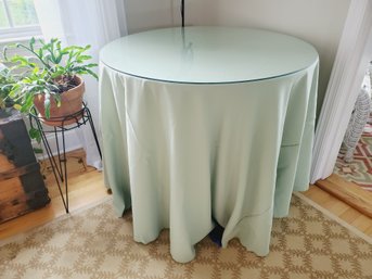 Round Particle Board Drape Accent Table With Glass Top