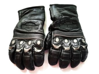 Women's Black Leather Harley Davidson Hard Knuckle Armored Riding Gloves Size Medium