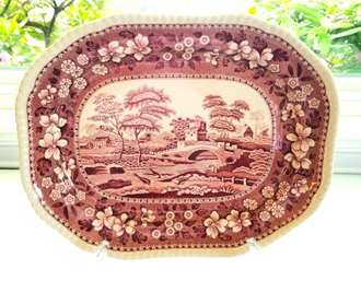 Large Copeland Spode Pink Tower Pattern Oval Serving Platter Made In England