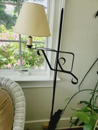 Vintage Wrought Iron Flame Tip Adjustable Floor Lamp With Shade- Works!  (lot 2)