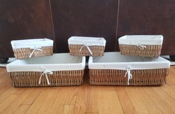 Five Linens 'n Things Wicker Storage Baskets With Liners