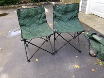 Two Mac Sports Dark Green Folding Canvas Camp Chairs With Shoulder Strap Carry Bags